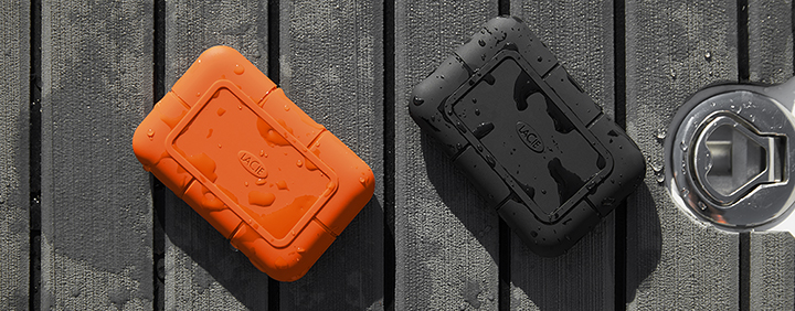 Photograph of LaCie Rugged SSD Pro and Rugged SSD on a table