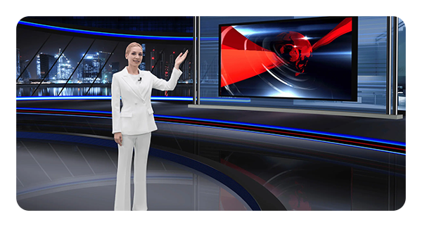 OBSBOT Tail 2 AI-powered camera being used in a virtual broadcast studio