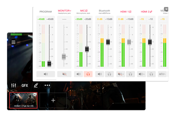 audio mixer interface on the obsbot talent