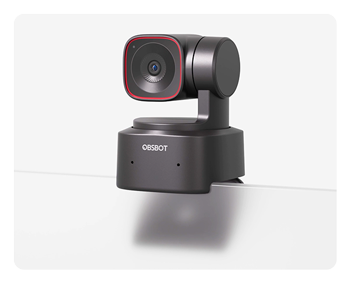 OBSBOT Tiny 2 Lite PTZ webcam sleep mode attached to a monitor