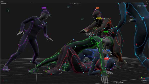 OPtiTrack Motive Software window showing multiple human models piled together