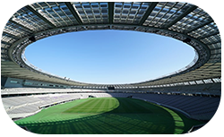 image of football stadium with clear blue sky