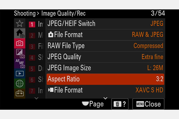Sony Alpha 6700 menu interface