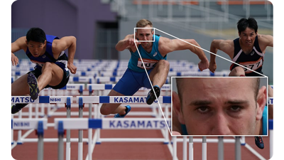 Sony FE 200-600mm F5.6-6.3 G OSS Lens sample image of track and field athletes running a hurdle race side by side