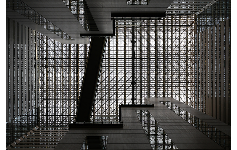 Sony FE 24-70mm F2.8 GM II Lens sample image of complex steel architectural structure ceiling of building with translucent roof