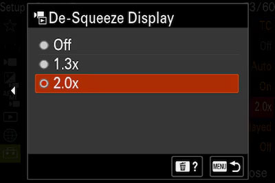 desqueeze display interface for the Sony FX2