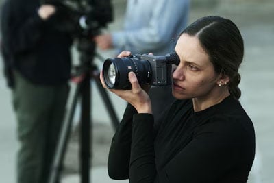 someone taking stills with the Sony FX2