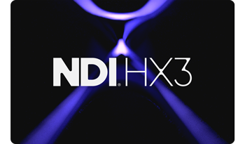 NDI HX3 Logo on black background with Blue Flare