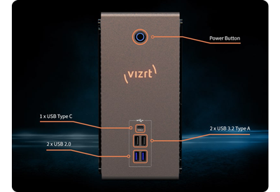 close up diagram of Vizrt TriCaster Mini Go front I/O with USB-C