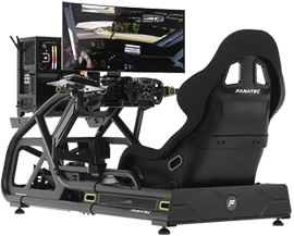 Professional simulator cockpit rig with multiple screens and control interfaces
