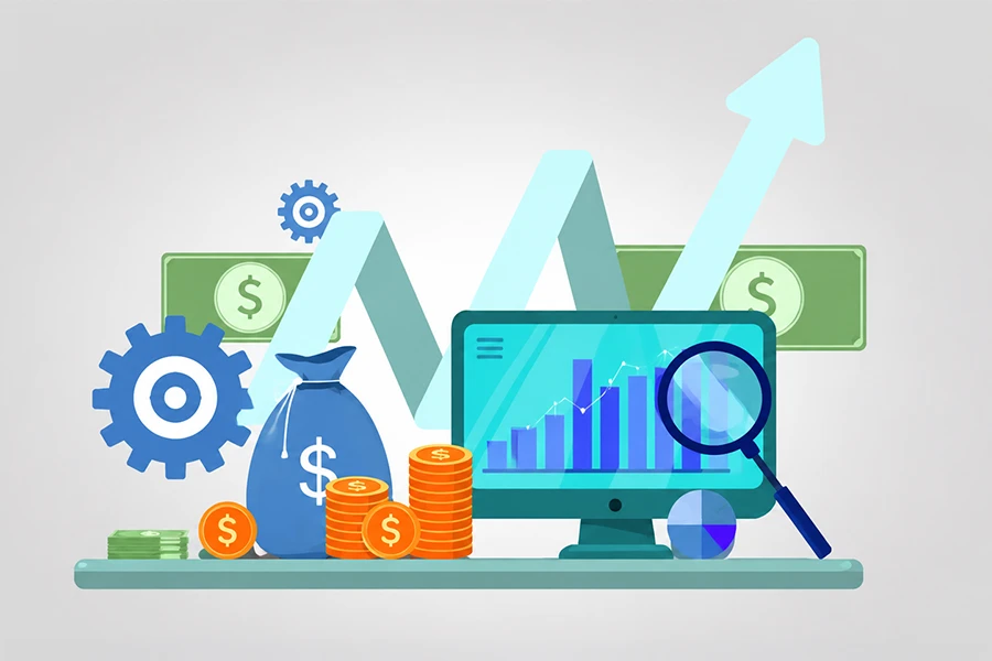 Financial analyst reviewing market prediction charts on a laptop