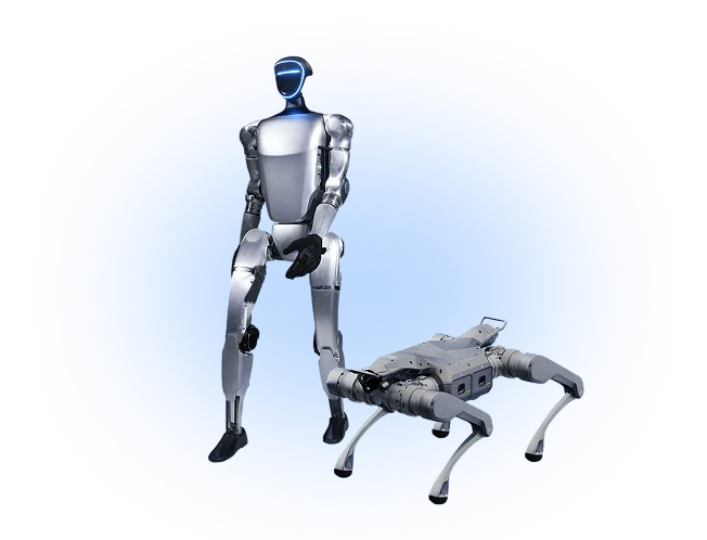 Humanoid and quadruped robots representing physical AI