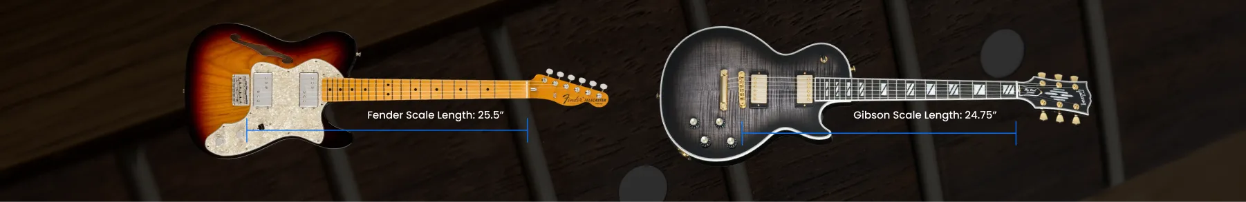 Diagram comparing Fender and Gibson scale lengths