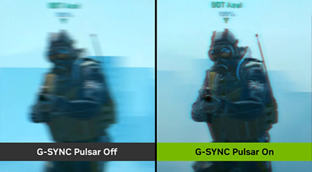 G-SYNC Pulsar motion clarity comparison showing variable frequency backlight strobing