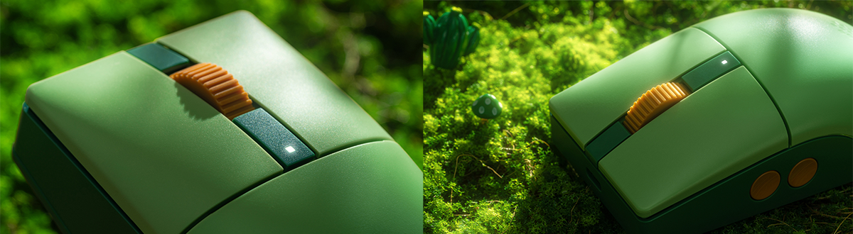 Split image with left and right angles of Retro R8 mouse.