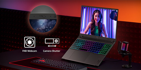 Acer Nitro V Laptop full HD camera with privacy shutter.