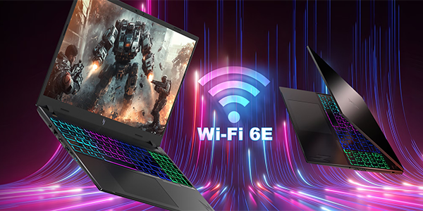 Acer Nitro V laptop with Wi-Fi 6E overlay.