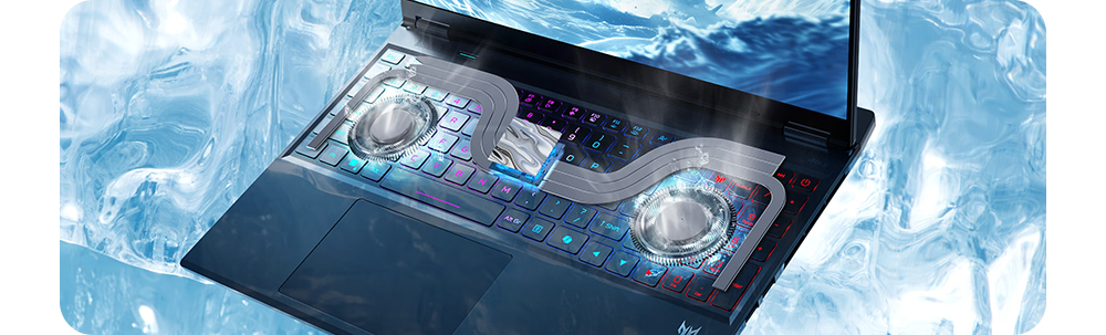 Close up image of the internal cooling system on an icy background