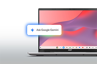 Image of the laptop with the Google Gemini logo overlapping it.