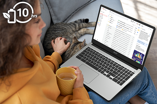 lady with laptop on couch stroking cat friend