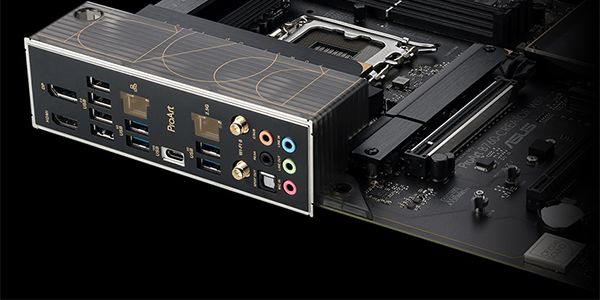 Rear of motherboard, revealing IO connectivity.