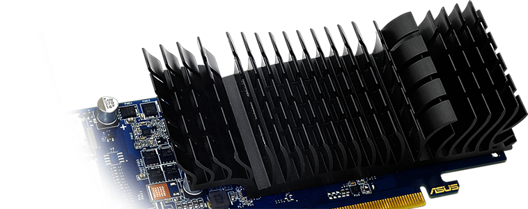 Silent radiator atop the ASUS GeForce GT 1030 graphics card
