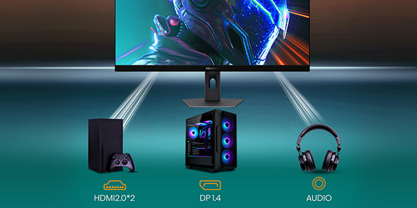 Console, PC and headphones connected to the 27G5QUK monitor.
