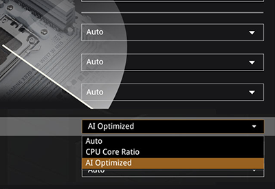 AI Overclocking interface with AI Optimized option selected.