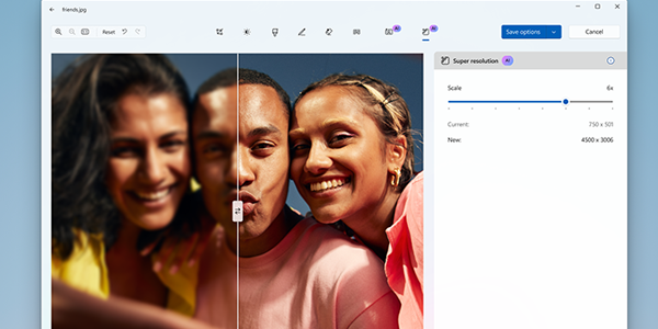 Photo of friends in Copilot's photo editor.