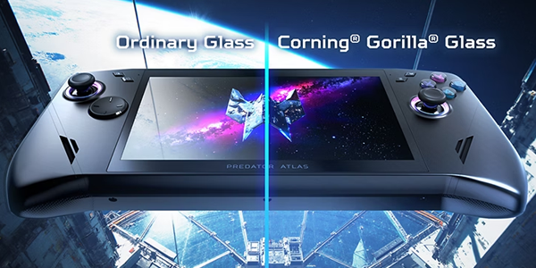 Screen divided by line to illustrate the difference between Corning Gorilla Glass against ordinary glass.