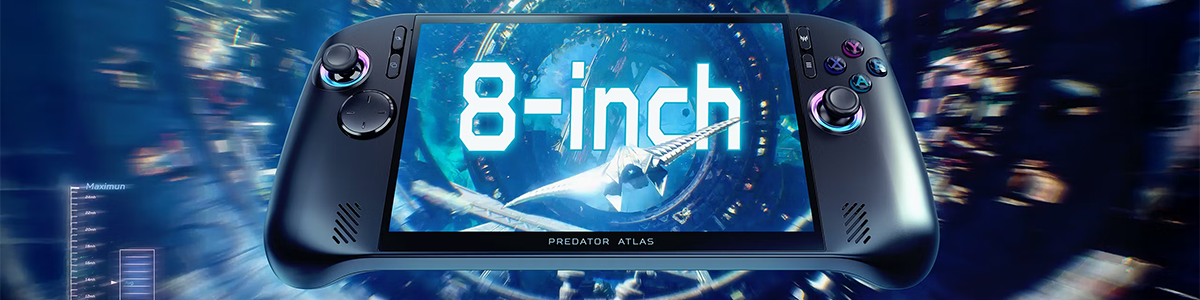 8-inch screen with futuristic space flight on-screen and overflowing as a background.