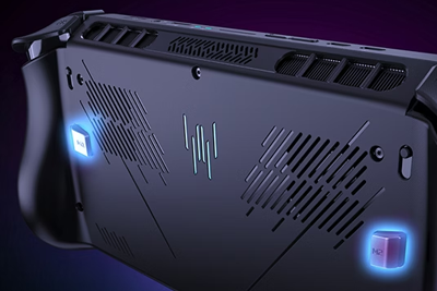 Rear macro buttons highlighted with light blue glowing outlines.
