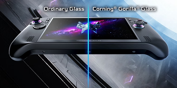 Screen divided by line to illustrate the difference between Corning Gorilla Glass against ordinary glass.