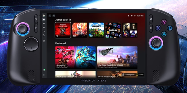 Gaming dashboard UI on-screen.