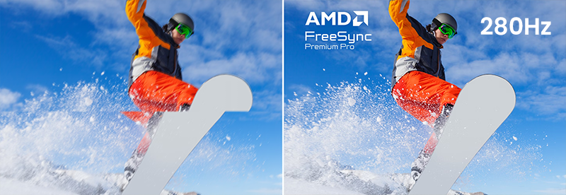 Side by side comparison of person snowboarding in orange suit