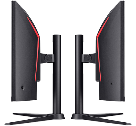 two monitors facing each other to show depth of side