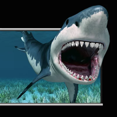 Shark rendering swimming out of the projector screen.