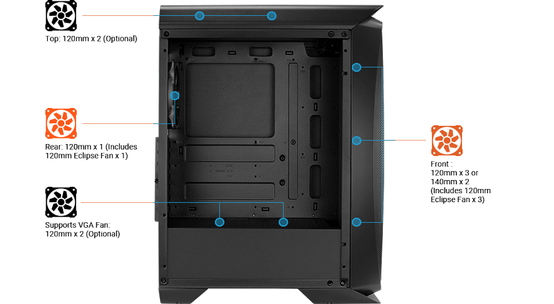 Image to show air cooling fan placements