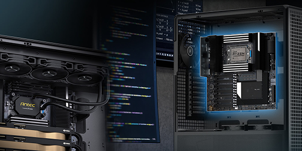 Workstation scenario of Antec 900 case with AMD Ryzen Threadripper installed.