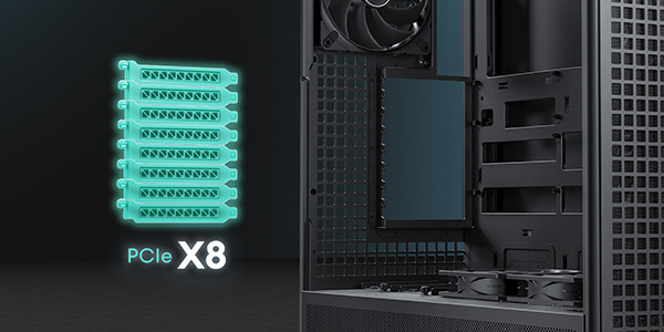 COMES WITH 8 REUSABLE PCIE SLOTS.