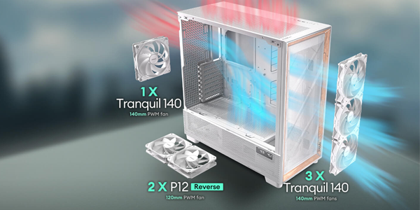 FLUX Pro white case with its included fans floating outside their pre-installed area.