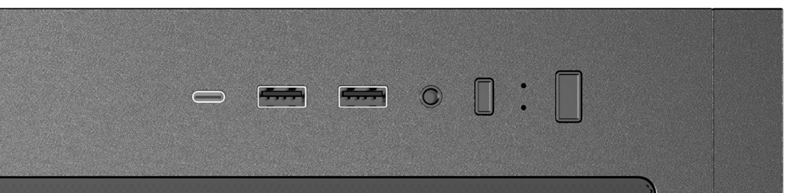 Birds' eye side shot of top corner of case revealing io panel