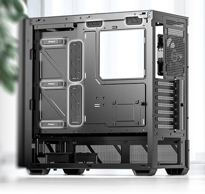 Lifestyle shot of case with side panel exposed, revealing highlighted grommets and straps