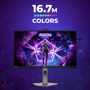 AGON Pro monitor, highlighting 16.7m colours.