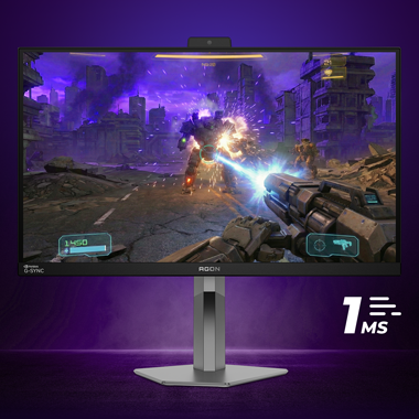 AGON Pro monitor showing FPS gameplay to highlight 1ms response time.