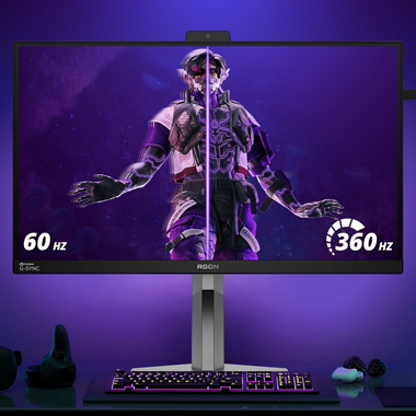 360Hz comparison against 60Hz via a split game render illustration on the AGON Pro monitor.