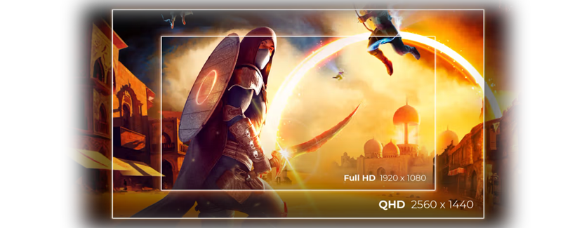 Full HD (1080p) vs QHD (1440p) resolution comparison on a monitor