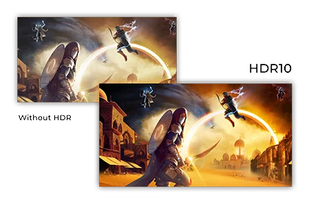 Gaming comparison with HDR10 and without HDR.
