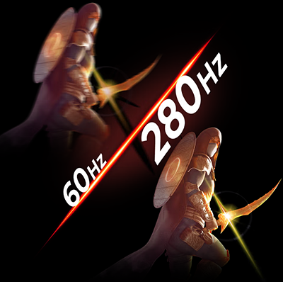 Comparison image of 280Hz refresh rate vs 60Hz