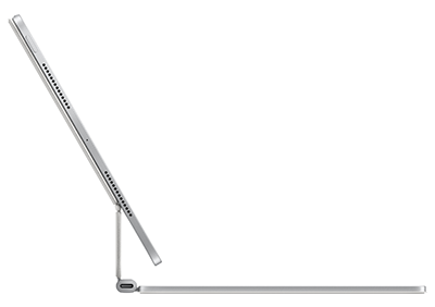 Side angle of an iPad Pro attached to the portable keyboard, showcasing its thin design